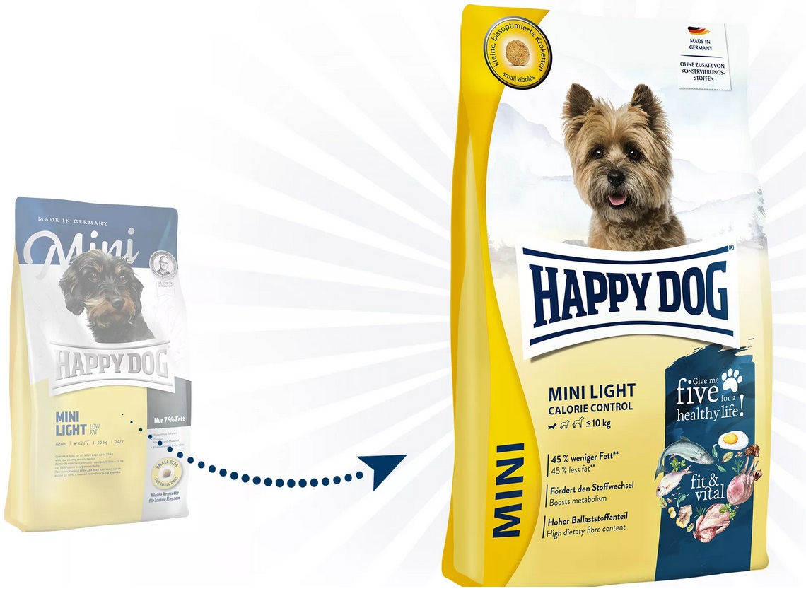 Happy Dog Fit & Vital Mini Light 4 kg - Alimento secco per cani adulti di piccola taglia, 40% di grassi in meno, stimola il metabolismo, alta percentuale di fibre, piccole crocchette ottimizzate
