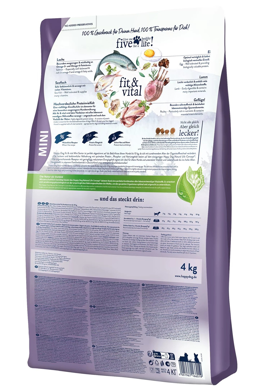 Happy Dog Fit & Vital Mini Senior 4 kg - Crocchette per Cani Senior di Piccola Taglia, Ottimizzate per il Morso, con L-Carnitina, Supporto Immunitario e Articolare