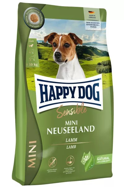 Happy Dog Sensible Mini Nuova Zelanda 10 kg - Alimento per Cani Adulto con Agnello e Riso, Piccole Crocchette Senza Frumento, Ideale per Stomaco e Intestino