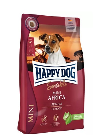Happy Dog Sensible Mini Africa Crocchette per Cane - 4 kg, Senza Cereali, Piccole Crocchette per Cani con Digestione Sensibile, Proteina di Struzzo