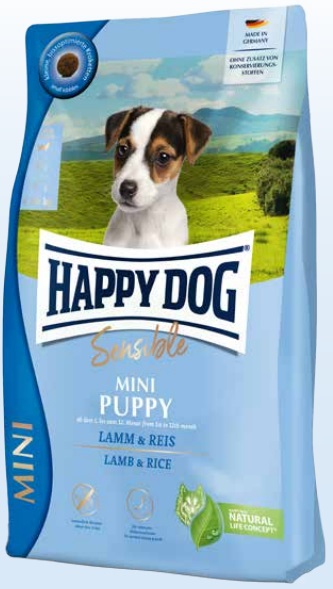 Happy Dog Sensible Mini Puppy 4 kg - Crocchette senza glutine per cuccioli con agnello e riso, ottimizzate per una crescita sana