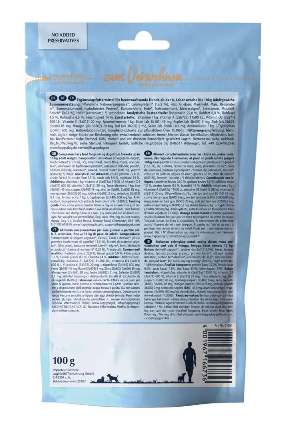 Happy Dog SoftSnack Mini Puppy - Snack per Cane con Agnello e Riso, 100 g, Formula Senza Grano, Senza Zuccheri Aggiunti, Ideale per Cuccioli di Taglia Piccola
