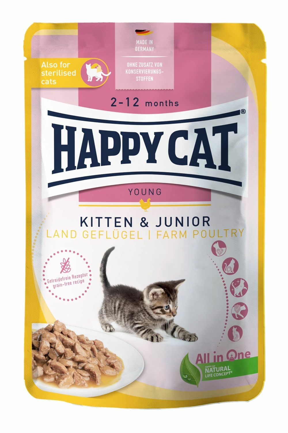 Happy Cat Kitten al Pollo in salsa - Cibo umido per gatti cuccioli 85 g - Senza cereali e senza conservanti