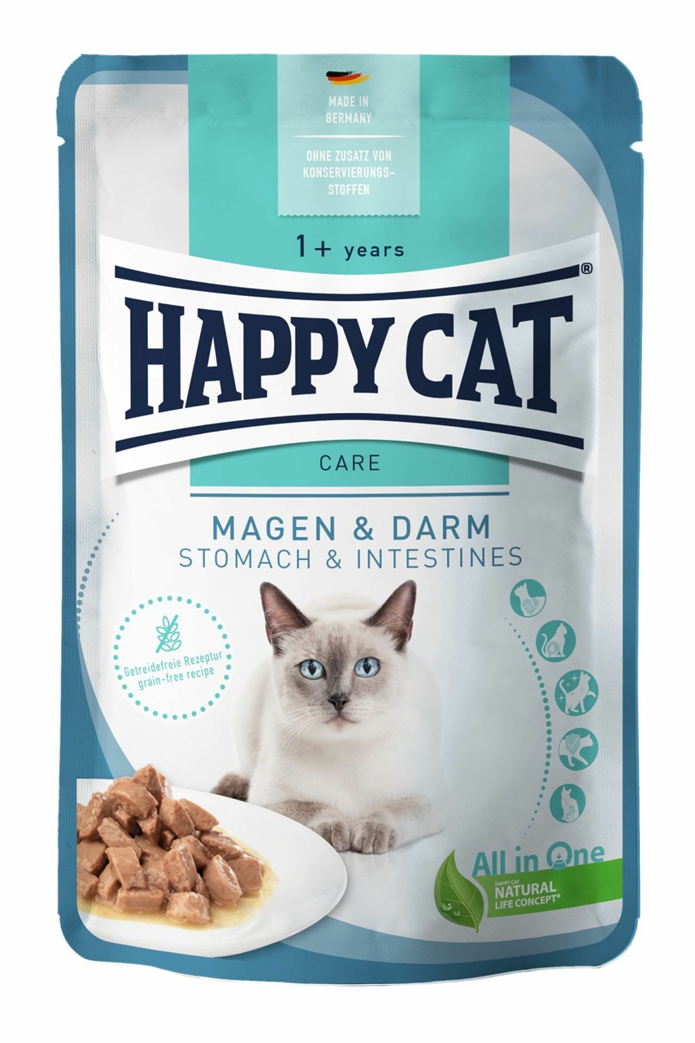 Happy Cat Adult Stomaco e Intestino - Cibo umido per gatti adulti 85 g - Senza cereali e conservanti, alta appetibilità