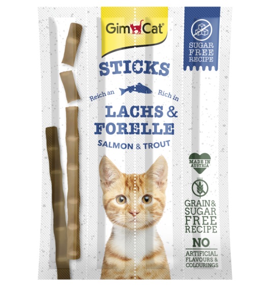 GimCat Sticks Snack per Gatti al Salmone e Merluzzo - 4 pz, Senza Cereali e Coloranti, Ricchi di Vitamine