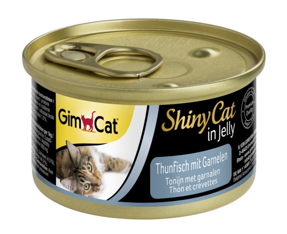 GimCat ShinyCat Cibo Umido per Gatti - Tonno e Gamberetti in Gelatina - 70 g