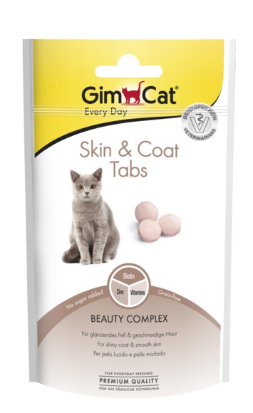 GimCat Skin & Coat Tabs - Snack per Gatto in Compressa da 40 g con Nutrienti Essenziali per un Mantello Sano