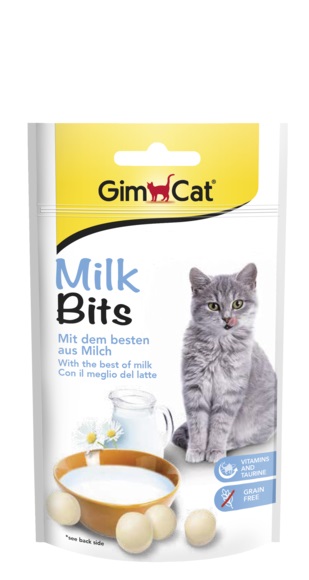GimCat Milk Bits Snack per Gatti 40 g - Senza Cereali, Ricco di Vitamine e Taurina, con Aroma di Latte