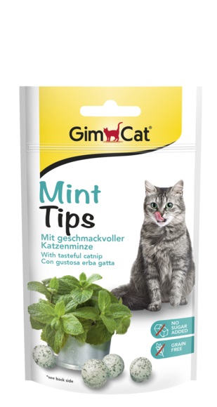 GimCat MintTips Snack per Gatti - 40 g, con Erba Gatta Aromatica, Senza Zuccheri Aggiunti