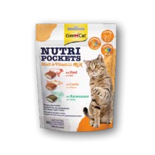 GimCat Nutri Pockets 150 g - Snack Croccante con Ripieno Cremoso al Mix Malto e Vitamine per Gatti