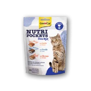 GimCat Nutri Pockets Sea Mix 150 g - Snack croccante per gatti con ripieno cremoso, taurina e ingredienti funzionali per la vista e la salute cardiaca
