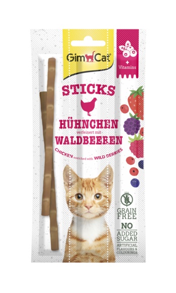 GimCat Superfood Duo-Sticks Snack per Gatti - Pollo e Frutti di Bosco, 40g (3 stick da 5g)
