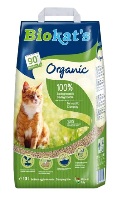 Biokat's Organic Lettiera Agglomerante per Gatti - 10L, Fibra Vegetale Naturale, Biodegradabile e Sanificante