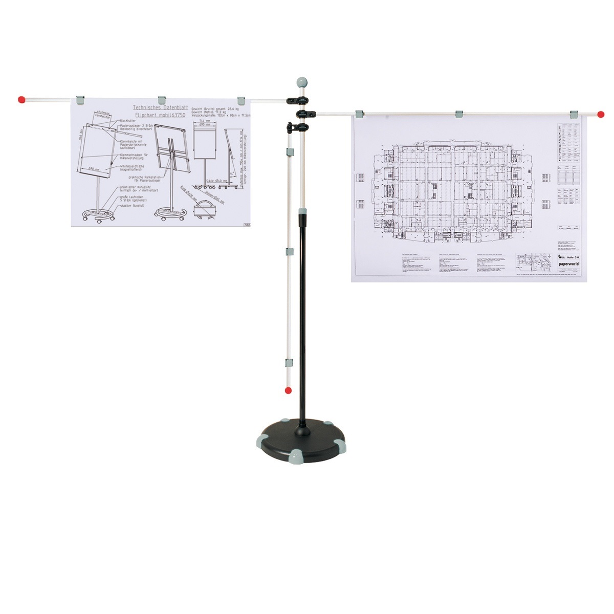 MAUL Supporto Mobile per Presentazioni in Alluminio Grigio con 3 Bracci Girevoli Regolabili e Altezza da 1400 a 2000 mm