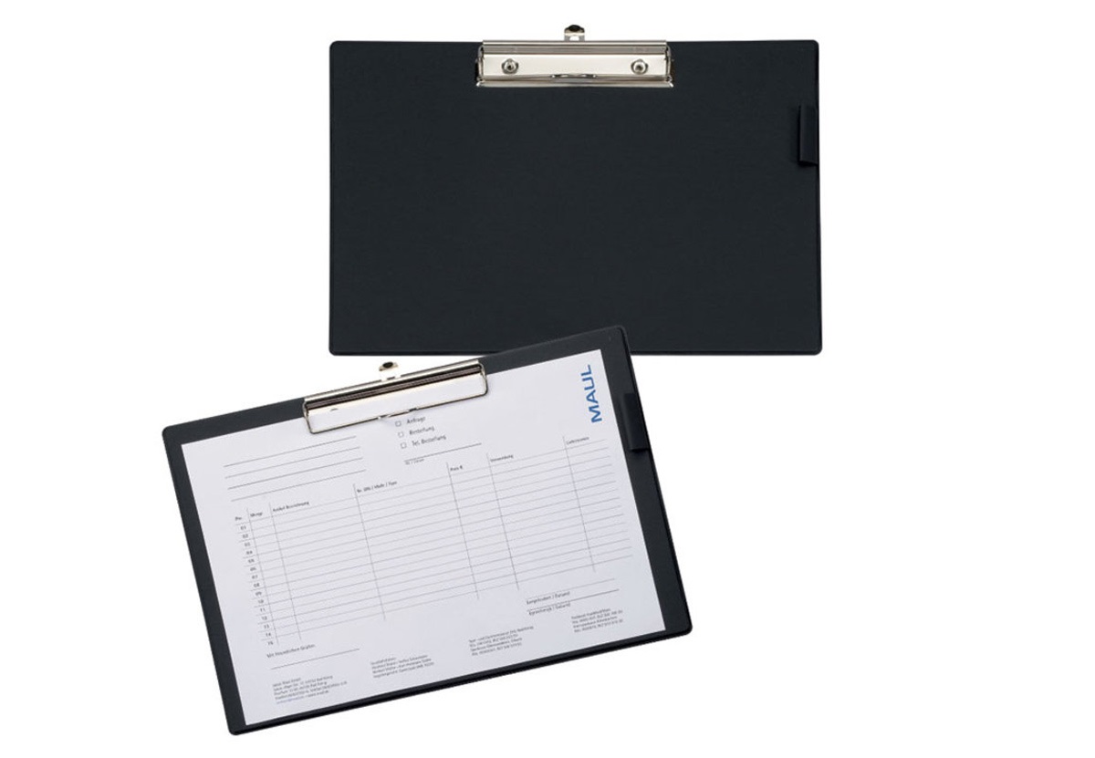 MAUL 2335790 Portablocco A4 Orizzontale in Cartone Plastificato Nero con Clip e Occhiello