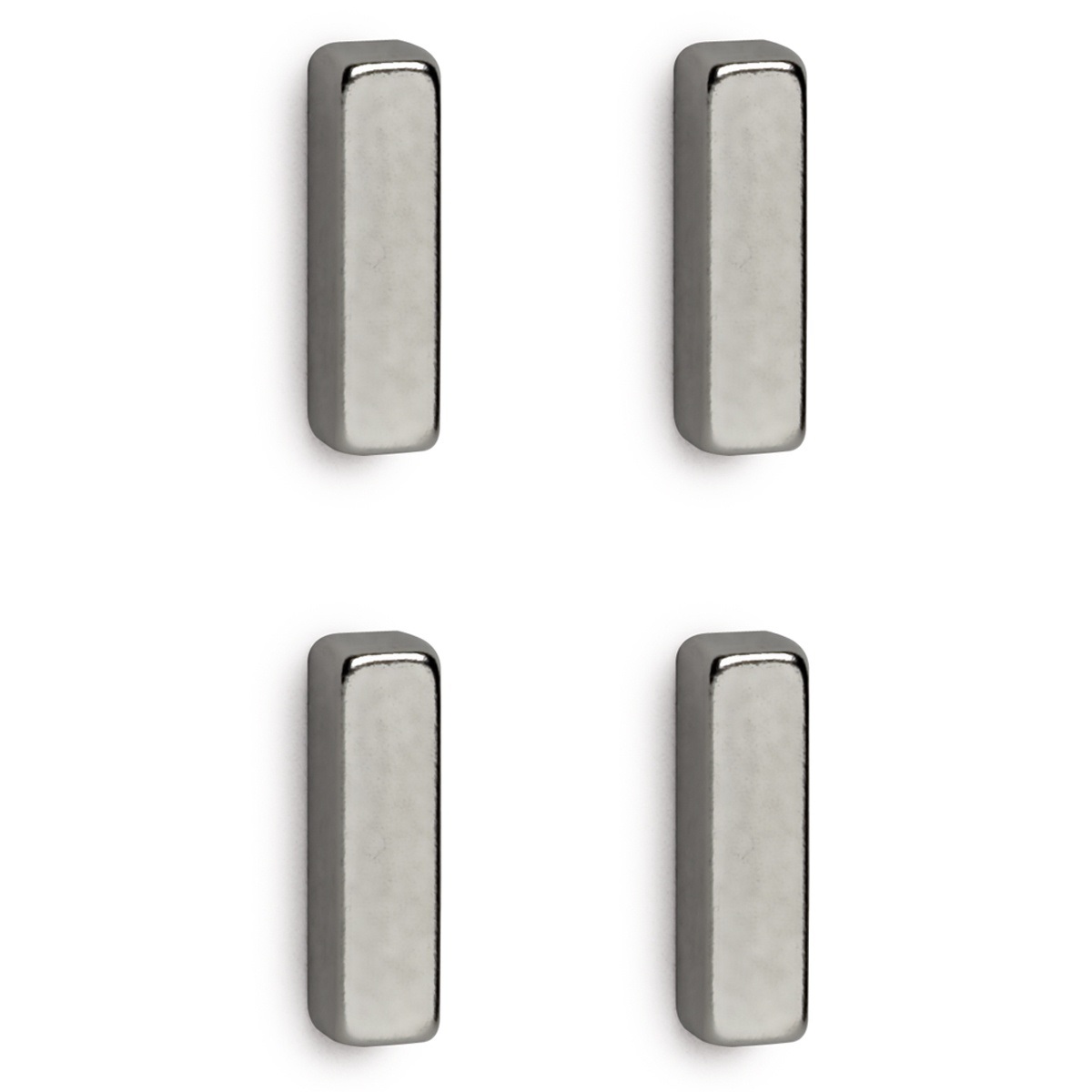 MAUL Magnete al Neodimio - Alta Forza Adesiva, Design Elegante, 4 x 4 x 15 mm, Confezione da 4, Argento Chiaro