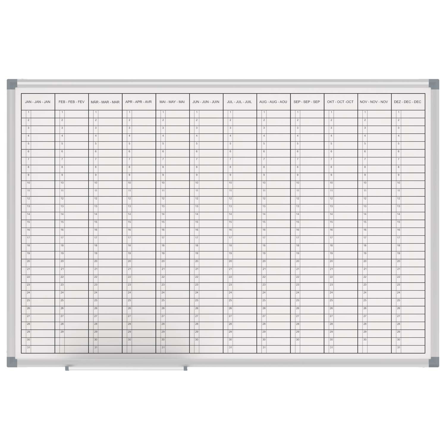 MAUL Planner Annuale MAULstandard - Lavagna Magnetica e Scrivibile 60 x 90 cm con Stampa Mesi e Giorni