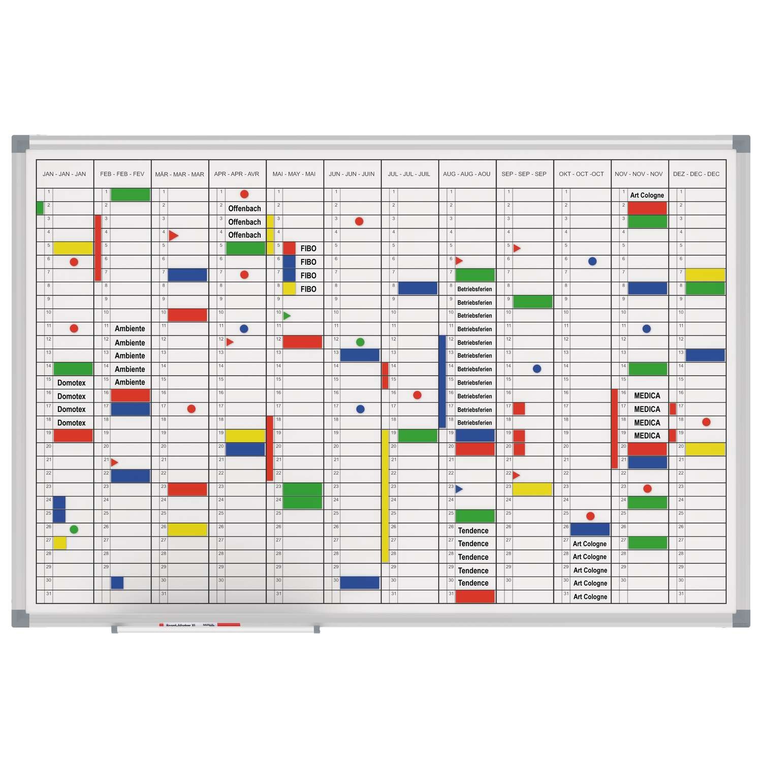 MAUL Planner Annuale MAULstandard - Lavagna Magnetica e Scrivibile 60 x 90 cm con Stampa Mesi e Giorni
