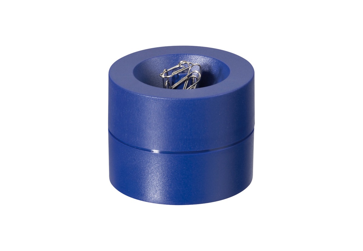 MAUL MAULpro Eco - Dispenser di graffette blu in plastica riciclata, Ø 7.3 cm h.6 cm, con magnete centrale e 15 graffette incluse
