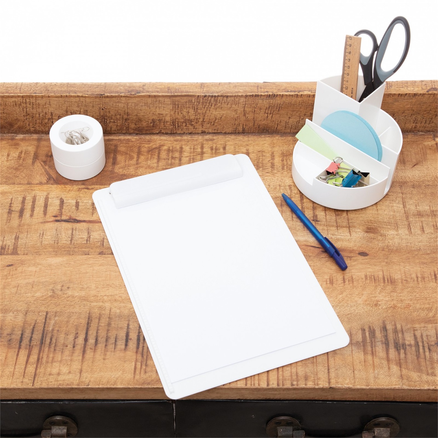 MAUL Portablocco MAULgo A4 - Plastica Riciclata 90% - Bianco con Ferma Carta a Sinistra e Supporto per Strumenti di Scrittura