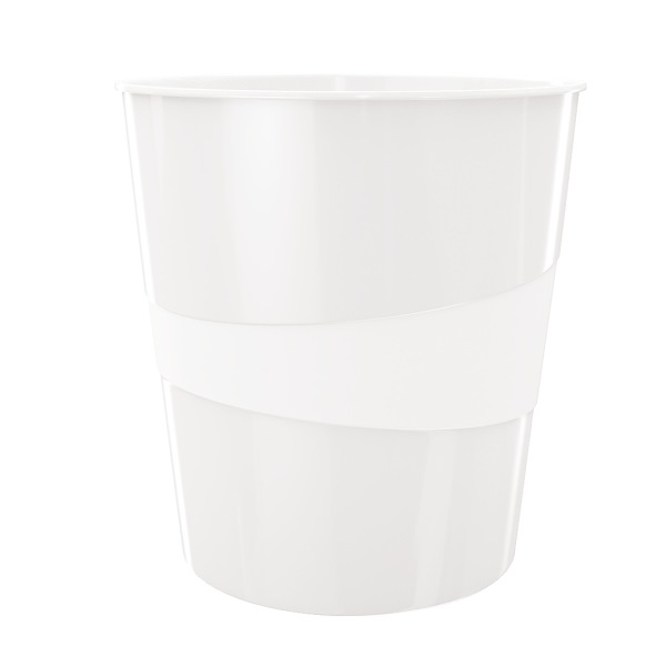 Leitz Cestino gettacarte WOW Bianco Metallizzato 15L - Altezza 32,4 cm, Diametro 29 cm, Design Moderno