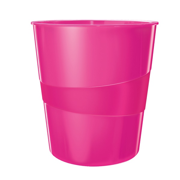 Leitz WOW Cestino Gettacarte Fucsia Metallizzato 15L - Altezza 32,4 cm, Diametro 29 cm, Finitura Ultra Glossy