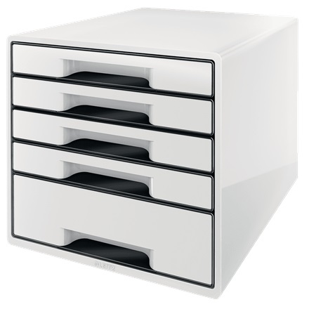 Leitz Cassettiera Drawer Cabinet Cube 5 - Bianco e Nero, 28,7 x 27 x 36,3 cm, 5 Cassetti, Organizer per Scrivania