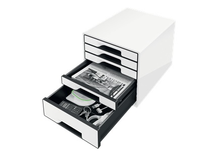 Leitz Cassettiera Drawer Cabinet Cube 5 - Bianco e Nero, 28,7 x 27 x 36,3 cm, 5 Cassetti, Organizer per Scrivania