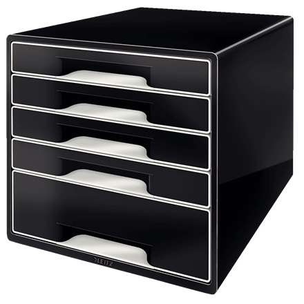 Leitz WOW Cube Cassettiera a 5 Cassetti Nero - Organizer per Documenti e Accessori da Scrivania in Formato A4