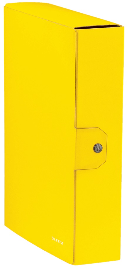 LEITZ Scatola Progetto WOW Gialla - Cartoncino 1mm, Chiusura a Bottone, Dorso 8 cm, Formato 25x35 cm