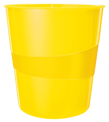 Leitz Cestino gettacarte WOW Giallo 15L in Polistirene - Finitura Glossy, Design Moderno, Altezza 32,4 cm, Diametro 29 cm