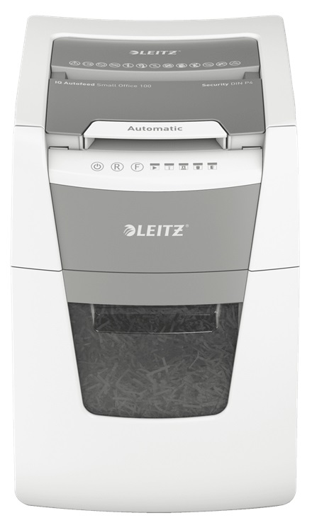 Leitz IQ Autofeed 100 P4 - Distruggidocumenti Automatico, 100 Fogli, Taglio a Frammenti, Sicurezza P-4, Capacità 34 Litri