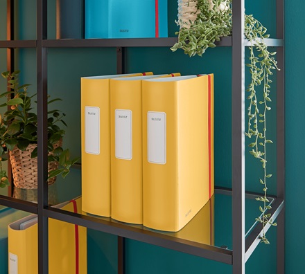 Leitz Cosy Active Raccoglitore A4 Giallo Caldo con Meccanismo a Leva 180°, Capacità 500 Fogli, Dorso 8,2 cm