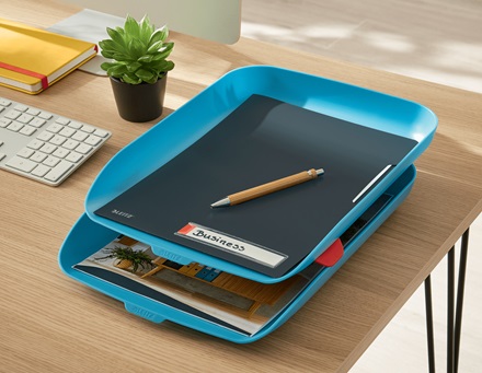 Leitz Cosy Kit Doppia Vaschetta Portacorrispondenza A4 Blu Calmo - Set da 2 con Finitura Opaca