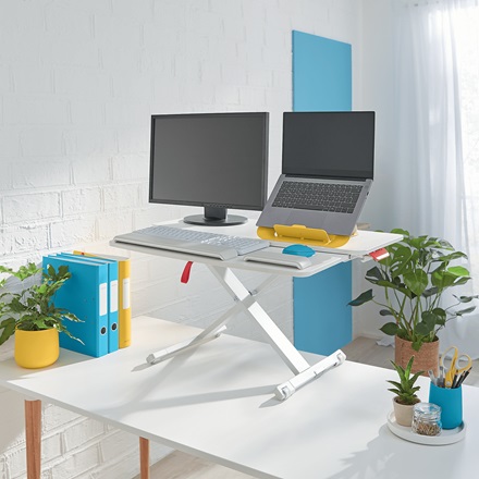 Leitz 65320085 Ergo Cosy Postazione Sit & Stand Grigia con Vassoio Scorrevole per Tastiera e Mouse, Regolabile in Altezza 72-380 mm