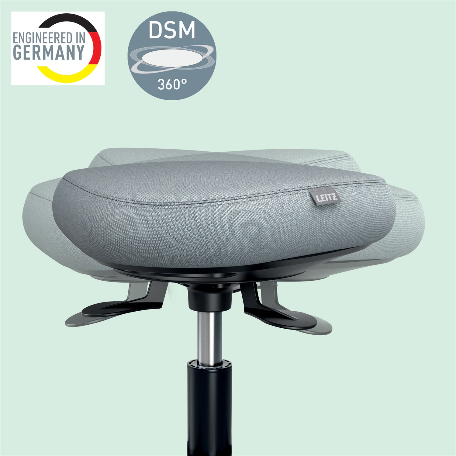 Leitz Sgabello Active Ergo - Grigio, Altezza Regolabile 470-600 mm, Seduta Oscillante 360° con Imbottitura Dual Density Foam
