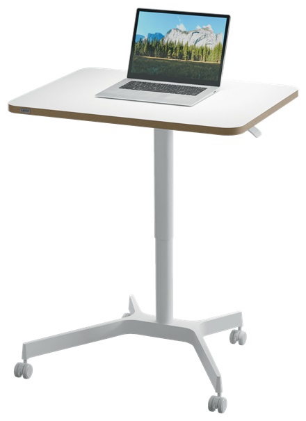 Leitz 65360001 Scrivania Ergonomica Sit Stand Mobile con Regolazione Pneumatica dell'Altezza, 80x60 cm, Fino a 20 kg, Bianco