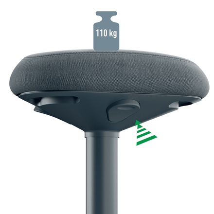 Leitz 65440089 Sgabello Ergonomico per Posizione Seduta con Cuscino in Gommapiuma, Altezza Regolabile, Fino a 110 kg, Grigio Scuro