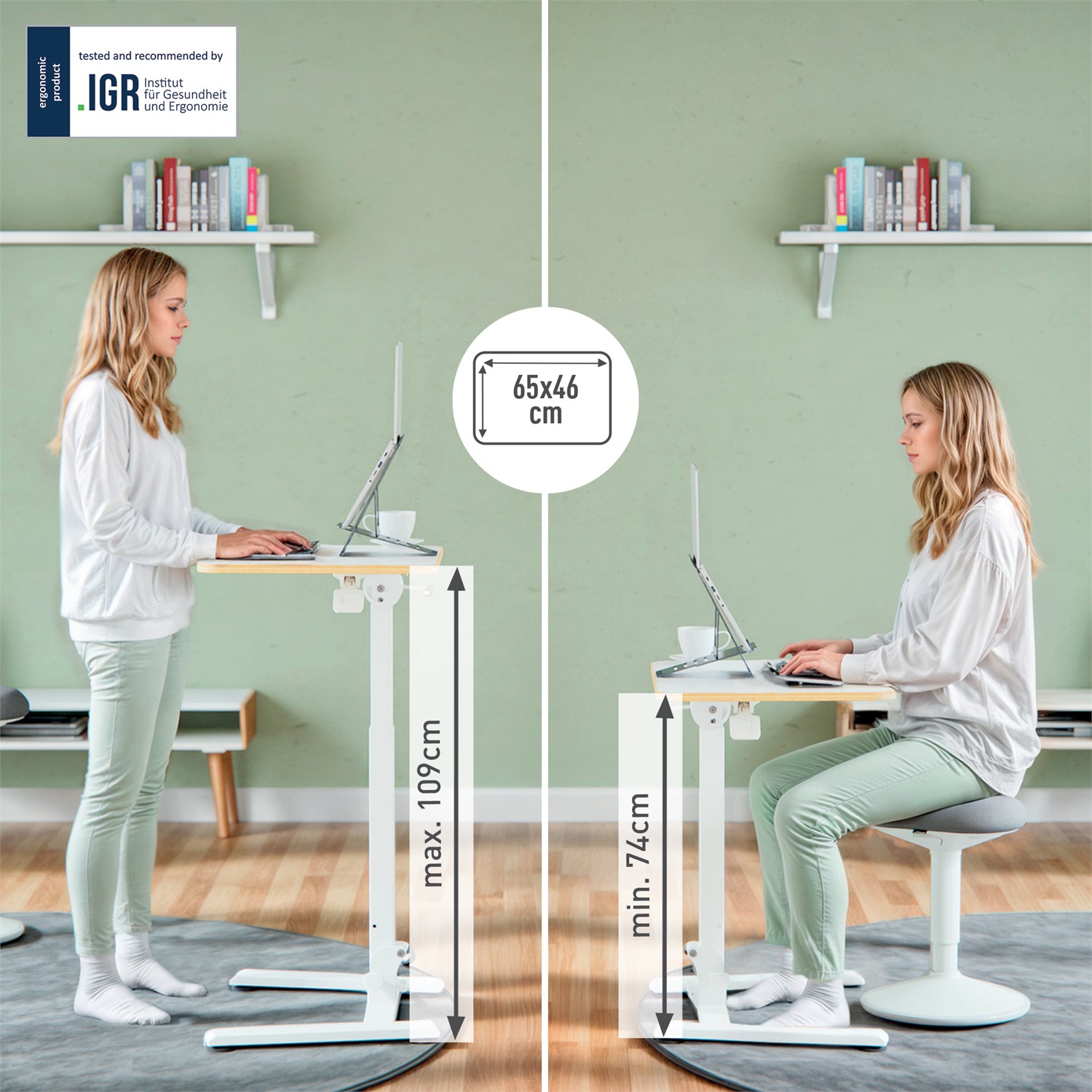 Leitz Scrivania Pieghevole Ergonomica Sit-Stand, Leggera e Compatta, Regolabile in Altezza 74-109 cm, Supporta fino a 20 kg, Bianco
