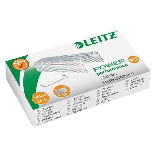 Leitz Punti Power Performance P3 24/6 in Acciaio Galvanizzato - Confezione da 1000 Punti per Cucitrici, Capacità di Pinzatura Fino a 30 Fogli