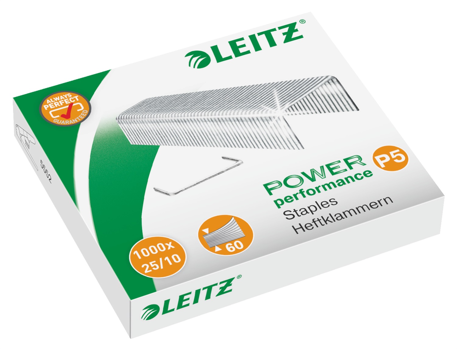Leitz Punti Metallici 25/10 - Confezione da 1000 Punti per Cucitrici, Capacità Fino a 60 Fogli, Acciaio Zincato