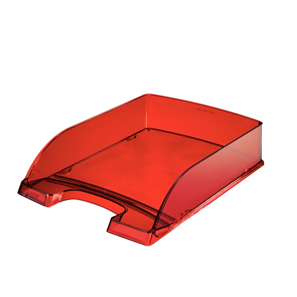 Leitz 52260028 Plus Standard Vaschetta Porta Corrispondenza A4 Rosso Trasparente - Design Ergonomico, Finitura Glossy, Impilabile