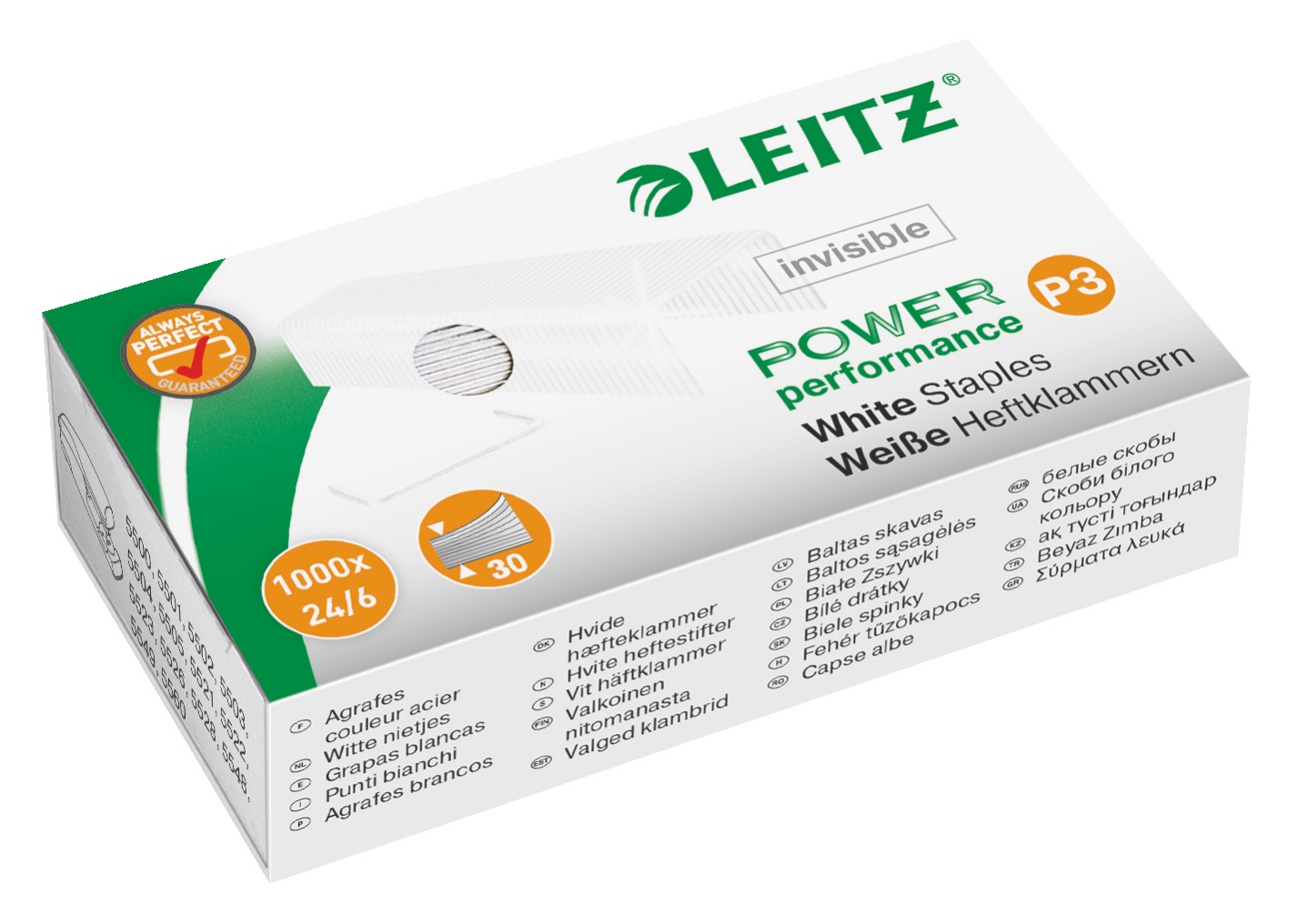 Leitz Punti Power Performance P3 24/6, Bianco, Acciaio Galvanizzato, Confezione da 1000 Punti per Cucitrici