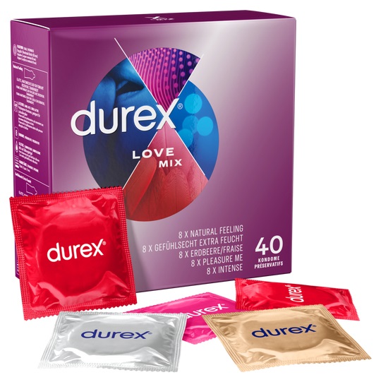 Durex Love Mix - Confezione da 40 Preservativi Assortiti in 5 Varietà Stimolanti