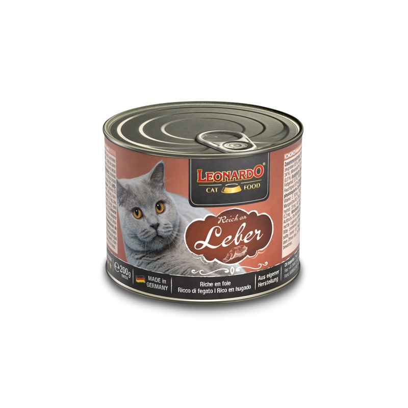 Leonardo Cibo Umido Ricco di Fegato 6x200 g - Senza Cereali, Alimento Completo per Gatti Adulti