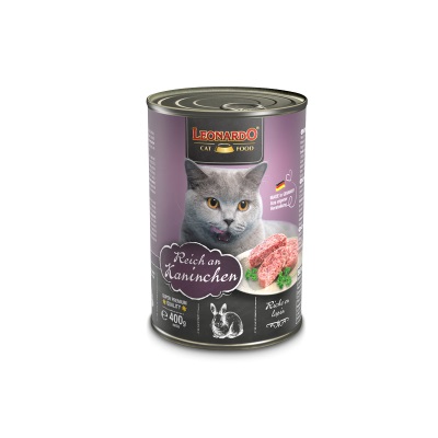 Leonardo Cibo Umido Ricco di Coniglio per Gatti - 6x400 g, Senza Cereali, Alimento Completo per Gatti Adulti