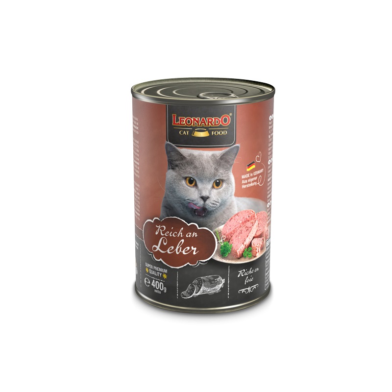 Leonardo Cibo Umido Ricco di Fegato per Gatti - 6x400 g, Senza Cereali, Alimento Completo per Gatti Adulti