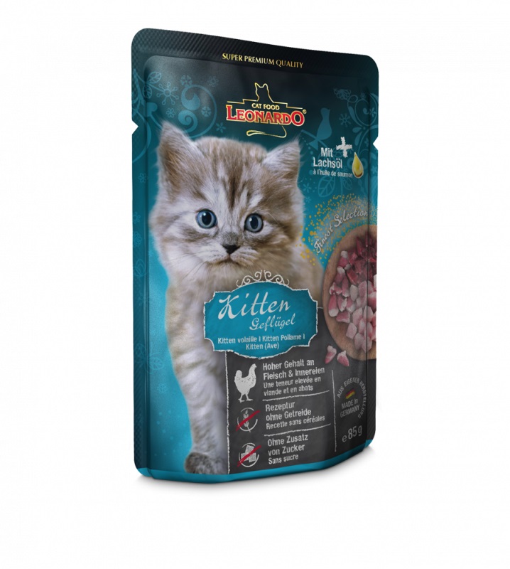 Leonardo Finest Selection Cibo Umido per Gatti Kitten con Pollo - 16x85 g - Alimento Completo Senza Cereali