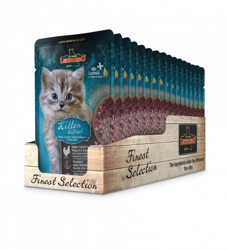 Leonardo Finest Selection Cibo Umido per Gatti Kitten con Pollo - 16x85 g - Alimento Completo Senza Cereali