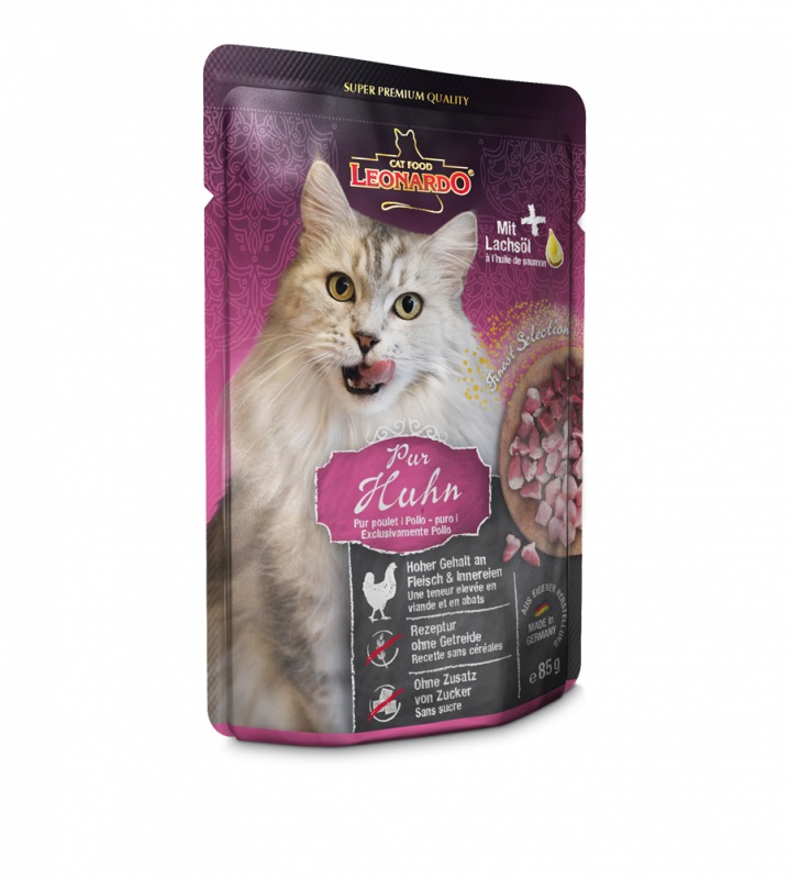 Leonardo Finest Selection Cibo Umido per Gatti - Pollo Puro - 16 x 85 g - Senza Cereali e Zucchero - Alimento Completo per Gatti Adulti